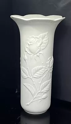 Buy Vintage Kaiser White Bisque Porcelain Tall Slim Vase Rose M Frey Large Ornament • 9.99£