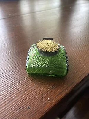 Buy Czech Bohemian Loetz Kralik Green Iridescent Art Glass Square Inkwell • 163.09£