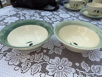 Buy Vintage Poole Pottery Fresco Green By Rachel Barker Cereal Bowl X 2 FREE UK POST • 19.99£