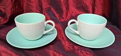 Buy Poole Twintone Pottery - Ice Green & Seagull 2  Cups & Saucers Exc Condition  • 12.50£
