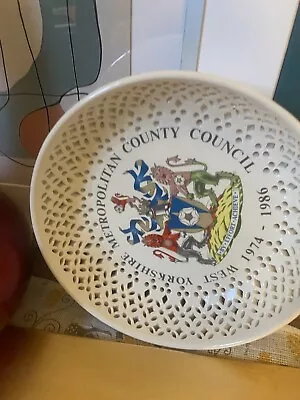 Buy Late Vintage Leedsware Pierced 8” Dish  With West Yorkshire Met Council  Crest. • 9.85£