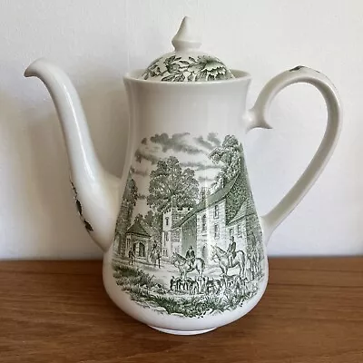 Buy Vintage ENGLISH IRONSTONE TABLEWARE TEAPOT (Green Old Inns Series). 23cm • 20£