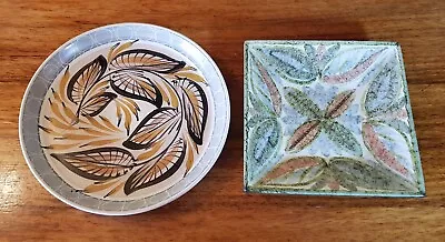 Buy Two Denby Stoneware Glyn Colledge Mid Century Hand Painted Leaf Dish Plates • 15£