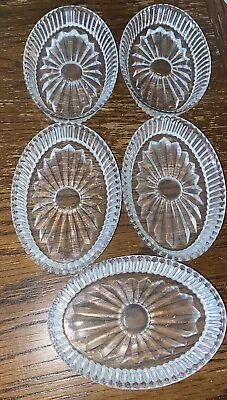 Buy Vintage MCM CLEAR Pressed Glass Dish Relish Candy Set Sunburst 4” Lot Of 5 Oval • 55.89£