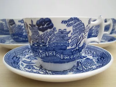 Buy 5 X Vintage Wood & Sons Woods Ware Blue Willow Pattern Coffee Cups & Saucers • 30£