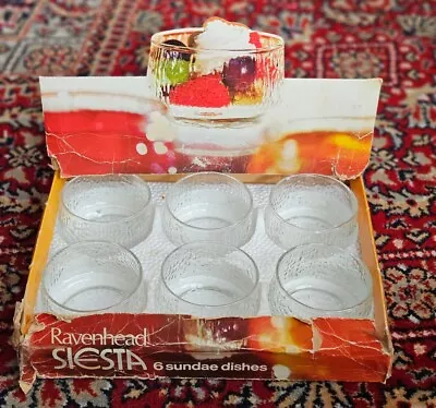 Buy Ravenhead Siesta Vintage Retro 6 Sundae Glasses Ice Cream Bowls BOXED 1970s -C13 • 19.99£