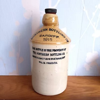 Buy Superb Condition Vintage Stoneware Flagon & Stopper - Cardiff 1915 • 25£