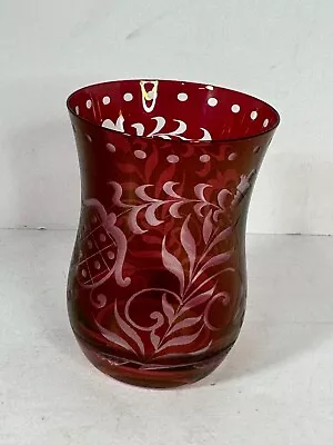 Buy Vintage Bohemian Glass Etched Crystal Small Vase Cup HOLIDAY COLOR • 9.32£