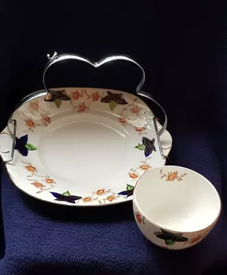 Buy Vintage English Bone China Cake Serving Plate With Handle & Sugar Bowl • 17.50£