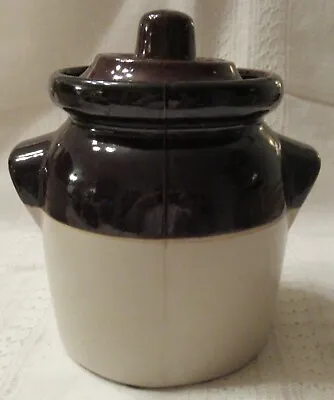 Buy Old Stoneware Pottery Brown White Lidded Crock Canister Jar Grouping Piece 7.5  • 12.23£