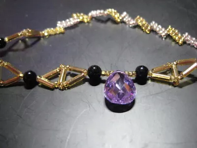 Buy Swarovski Amethyst With Black Onyx And Seed Bead Necklace • 15.85£