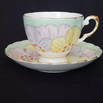 Buy Art Deco Vintage Cup & Saucer Green Lilac Yellow Tuscan Plant • 5.50£