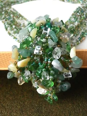 Buy Pendant Necklace Agate/semi Precious Stone/celluloid/glass Green Tone Bead Lrg • 5.50£