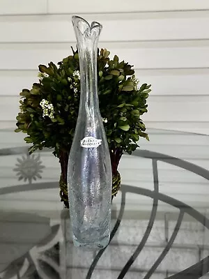 Buy Vintage BLENKO Clear Crackle Glass 12  Bud Vase With Sticker RARE • 60.68£