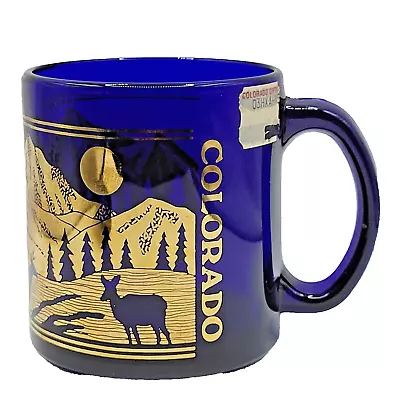 Buy Blue Colorado Coffee Mug Gold Mountains Deer Moon Pines Vintage With Tag • 12.07£