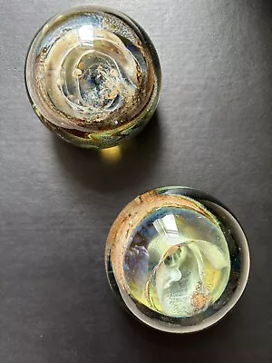Buy 2 Stunning Vintage Isle Of Wight Glass Paperweights Polished Pontil Swirls VGC • 32.95£