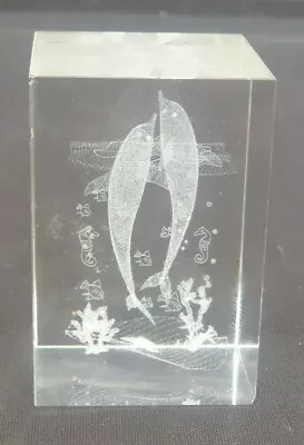 Buy Vintage Glass Paperweight With Etched Dolphins • 3£