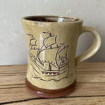Buy Bideford Pottery Devon.Yellow Glaze Mug.  Ship & Seagull 10.5cm • 9.50£