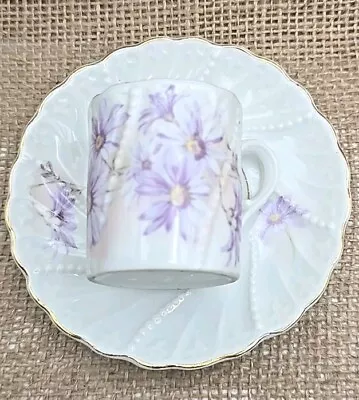 Buy Antique German Hermann Ohme Demitasse Cup & Saucer Purple Daisy Fine Porcelain • 50.32£