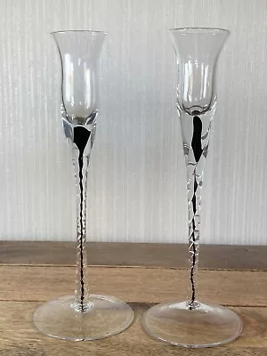 Buy 2x Vintage Colonial Clear Glass With Black Drip Design Candlesticks 23cm Tall • 9.50£