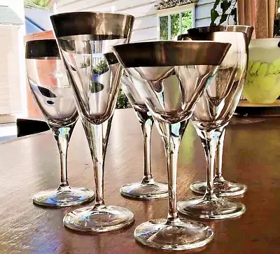 Buy 6 Fabulous Dorothy Thorpe Art Deco Silver Rimmed Cocktail Glasses • 91.33£