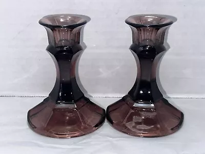 Buy 2 PC Vintage Amethyst Purple Depression Indiana Glass Candlestick Holders Pair • 15.10£