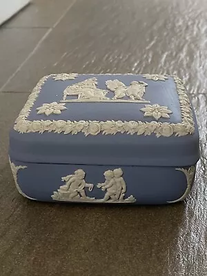 Buy Vintage 1950s Wedgwood Blue Jasperware Trinket Box Classical Art Design • 18£