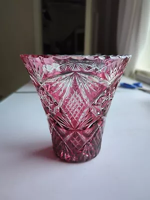 Buy Red/ White Overlay Bohemian Glass Vase • 15£
