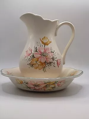 Buy St Michael Jug & Bowl Set Vintage 80s Beige Floral Anemone Pitcher 2185/5695 • 16.10£