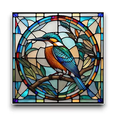Buy LARGE Kingfisher Bird Square Stained Glass Window Vibrant Vinyl Sticker Decal • 4.30£