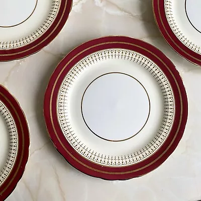 Buy Aynsley Lynton 7249 Maroon & Gold Salad Plates Set Of 4 J223A • 18£