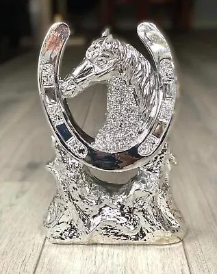 Buy Horse Shoe Ornament Crushed Diamond Crystal Gypsy Traveller Silver Display Bling • 24.99£