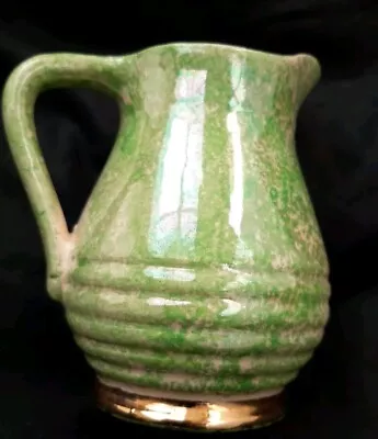 Buy 🍶Vintage Govancroft Pottery Lustre Glaze Green With Gold Trim  Jug Creamer  • 9£