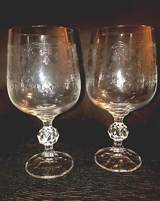 Buy Vintage Set Of 2 Bohemia Cascade Fine Crystal Etched Ball Stem Wine Glasses • 13.97£