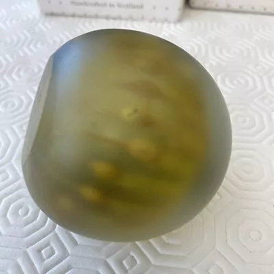 Buy MDINA Glass Iridescent Green / Yellow Round Paperweight-Signed To The Base £25 • 25£
