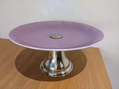 Buy Newport Pottery Burslem Lilac Cake Plate With Silver Plate Stand • 8.99£