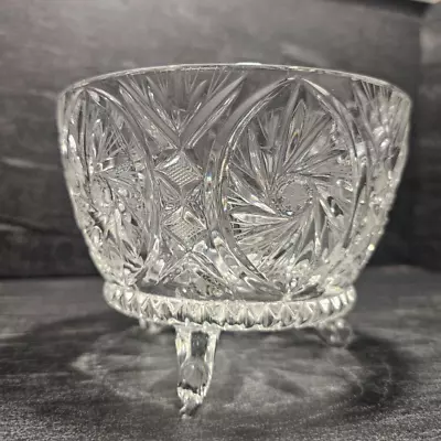 Buy Vintage PRESSED CUT ETCHED GLASS 3 FOOTED BOWL PINWHEELS HOBSTARS • 15.99£