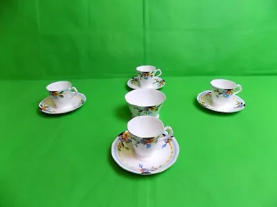 Buy Vintage Plant Tuscan Art Deco Demitasse Cups & Saucers X 4 + Sugar Bowl • 45£