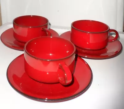 Buy 3 Thomas Scandic Germany Flamefest Flambe Red Tea Cups & Saucers _a • 28.99£