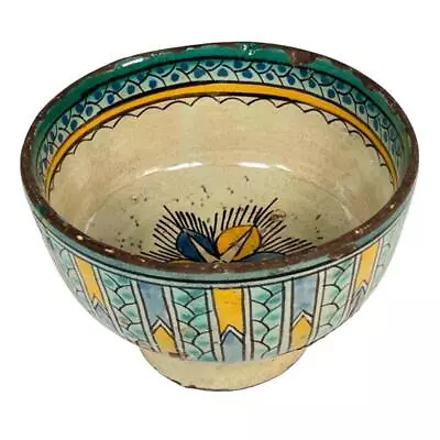 Buy Antique 19thC Moroccan Mokhfia Zlafa Harira Maghreb Polychrome Ceramic Bowl Dish • 209.68£