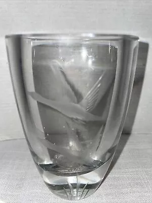 Buy 1950's Stromberg Strombergshyttan Swedish Heavy Art Glass Vase Ducks Hunting • 27.95£