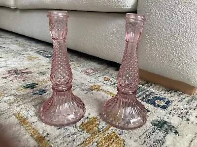 Buy 2 X Vintage Style Pink Glass Large Candlesticks - Unused • 10£