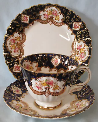 Buy Royal Stafford Floral Cobalt & Gold Heritage Cup Saucer Trio • 33.45£