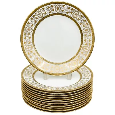 Buy 12 Cauldon England Gilt Porcelain 10.25 Inch Dinner Plates 9762 Circa 1910 • 297.05£