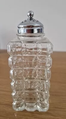 Buy Vintage Cut Glass Clear Sugar Shaker Square Design Chrome Lid Good Condition  • 4.89£