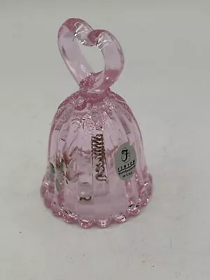 Buy Fenton Signed Hand Painted Pink Bell With Heart Handle Hand Painted Flowers • 12.07£