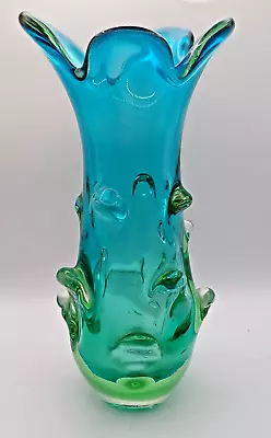 Buy Karlovarske (Msistov / Moser) Sklo Czech Blue Green Art Glass Vase 10  Tall MCM • 49.99£