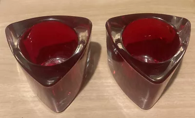 Buy 2 Red Ornamental Glass Candle Holders (weight 619g Per Holder) • 8.99£