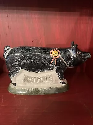 Buy Vintage Rye Pottery Black Champion Pig 1st Place Signed  Figurine • 79.21£