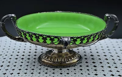 Buy Scarce Opaline Satin Uranium Green 1865/1885 Reed & Barton Rams Head Fruit Dish • 244.63£